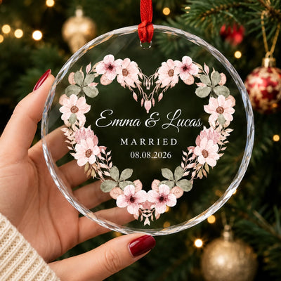 Flower Married - Personalized Glass Ornament, Couple Ornament,  Newlywed Christmas Gift