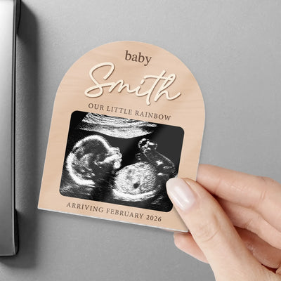 Our Little Rainbow - Personalized Acrylic Fridge Magnet, Baby Ultrasound Fridge Magnet With Custom Photo