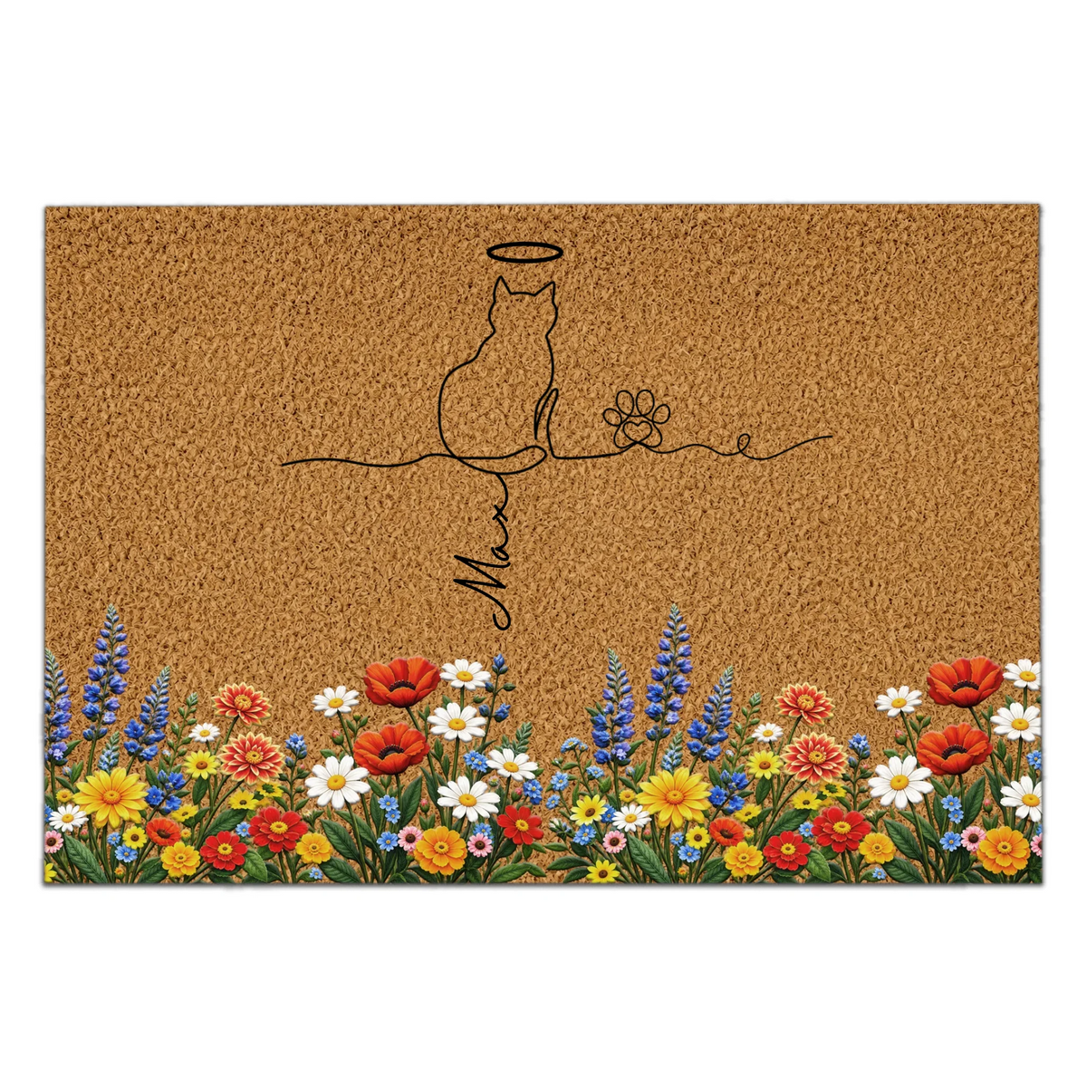 My Heart Has Paws - Personalized Doormat, Colorful Wildflower For Cat Lovers