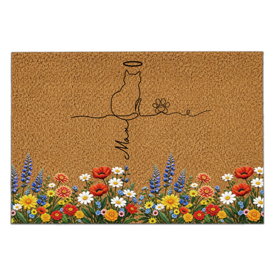 My Heart Has Paws - Personalized Doormat, Colorful Wildflower For Cat Lovers
