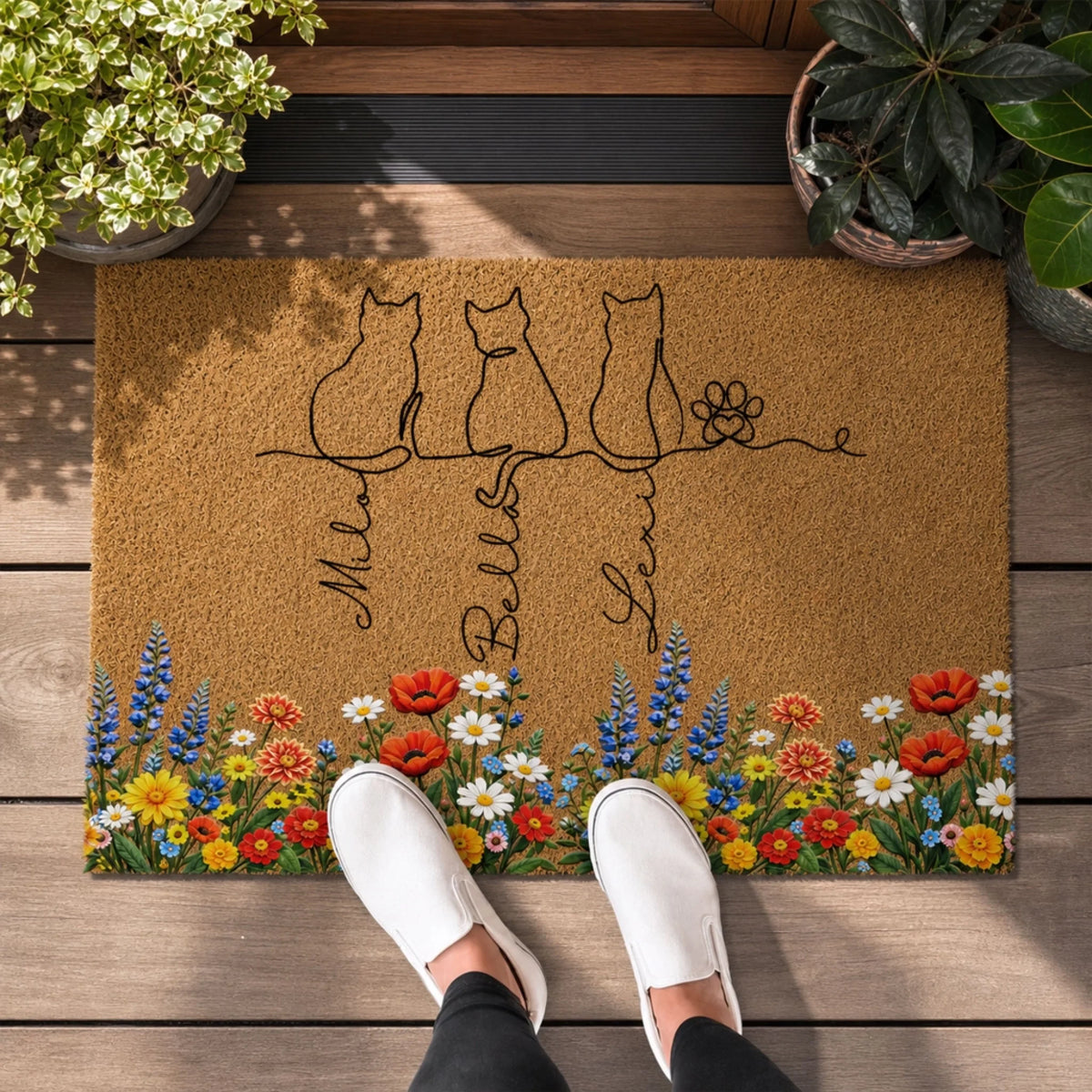 My Heart Has Paws - Personalized Doormat, Colorful Wildflower For Cat Lovers