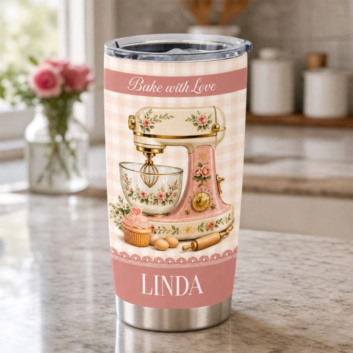 Bake With Love - Personalized Tumbler, Custom Name Banking Tumbler, Baking Lover Gift