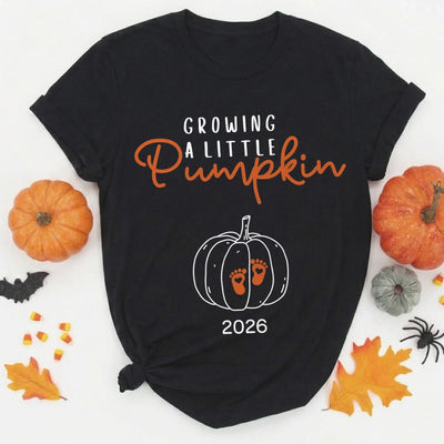 Growing A Little Pumpkin - Personalized T-Shirt, Gift For New Mom, Pregnancy Thanksgiving Shirt, Fall Pregnancy Announcement Gift