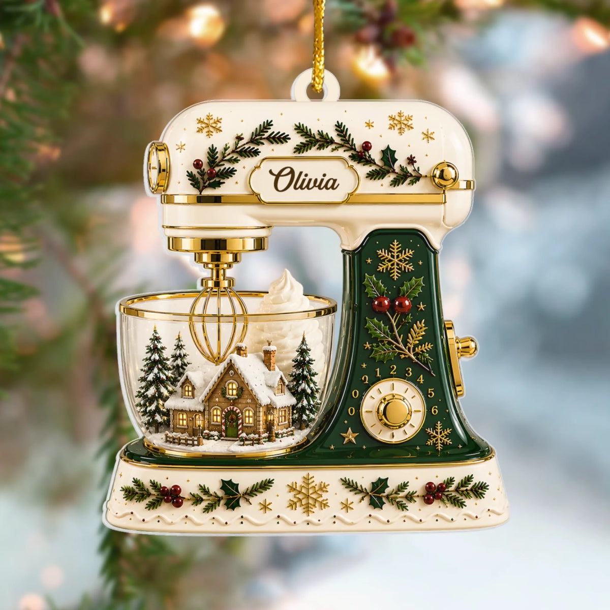 Made With Love &amp; A Little Flour – Personalized Acrylic Ornament, Cute Baking Girl Kitchen Gift