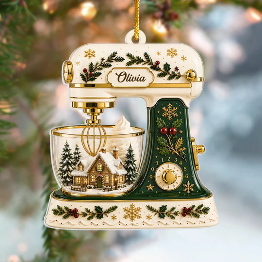 Made With Love & A Little Flour – Personalized Acrylic Ornament, Cute Baking Girl Kitchen Gift