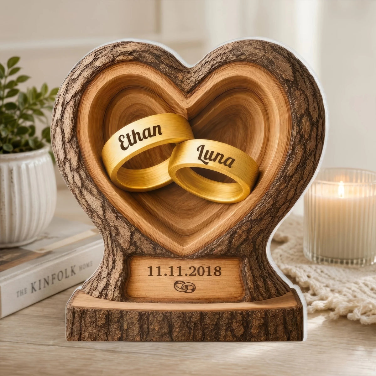 Our Love Is Rooted in Forever - Personalized Acrylic Plaque, Custom Names and Special Date, Rustic Heart Tree Decor, Anniversary Gift for Husband and Wife