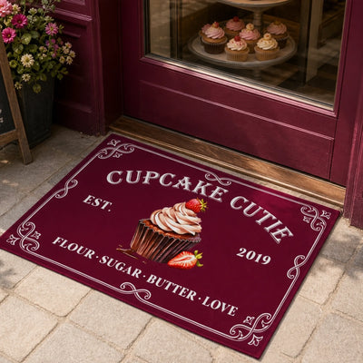 Made With Love & A Little Sugar - Personalized Doormat, Baker Gift & Cupcake Lover Mat, Bakery Welcome Mat