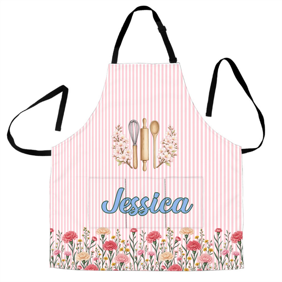 Floral Chef - Personalized Apron, Custom Birth Month Flower and Name Apron, Gift For Baking Lovers