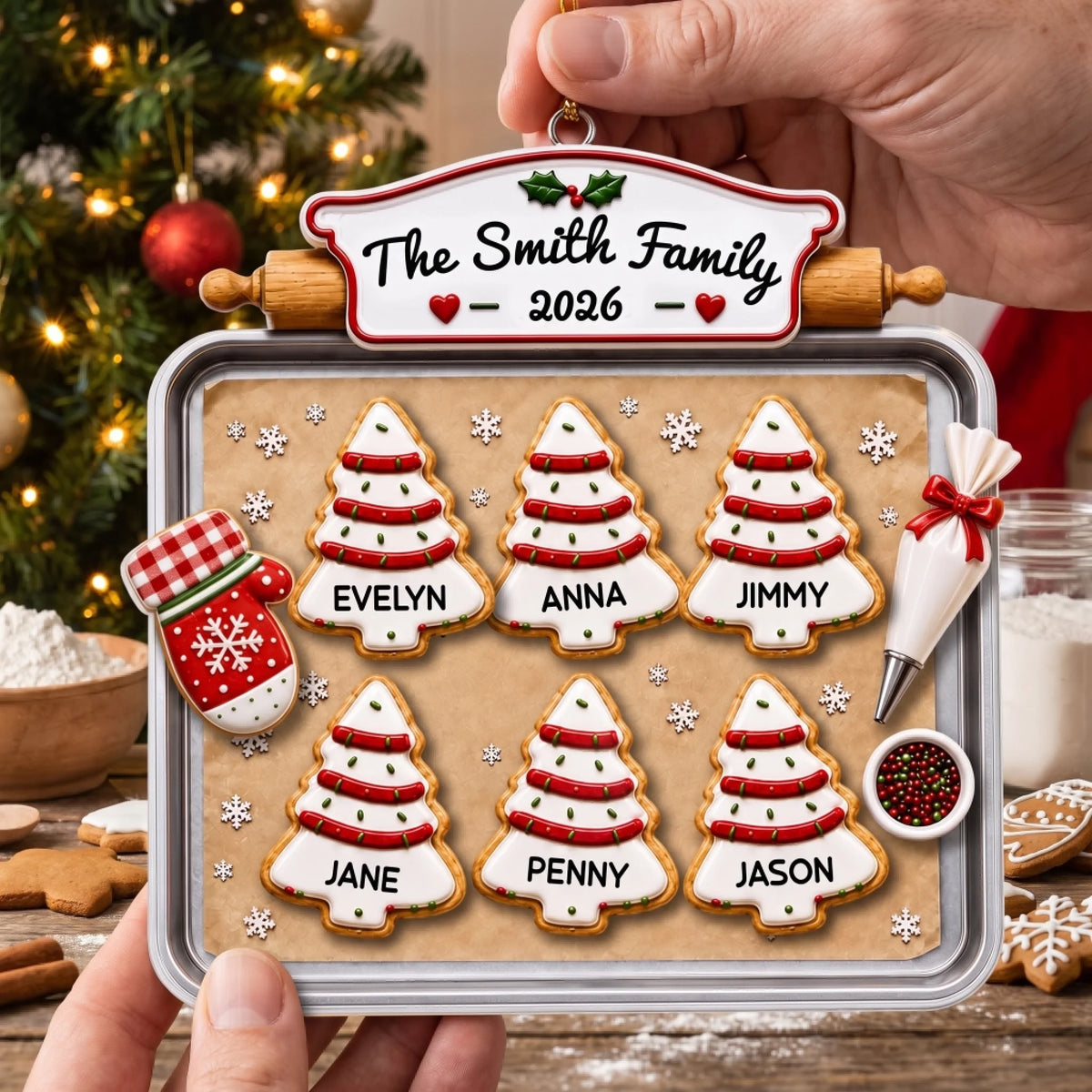 Made With Love by Our Family – Personalized Acrylic Ornament, Custom Baking Tray Christmas Ornament