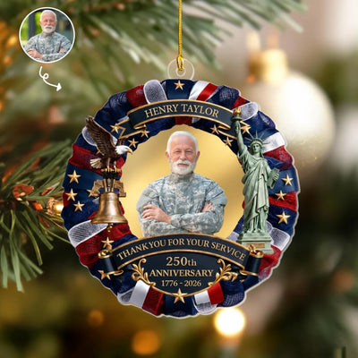 Thank You For Your Service - Personalized Acrylic Ornament, Custom Photo Ornament, Patriotic Ornament