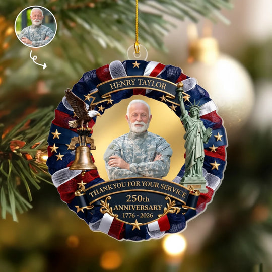 Thank You For Your Service - Personalized Acrylic Ornament, Custom Photo Ornament, Patriotic Ornament