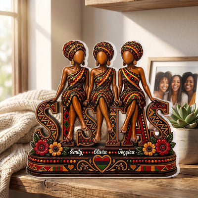 Sistas Forever - Personalized Acrylic Plaque, Seated Sistas Art, Unique Gift for Close Friends & Sisters