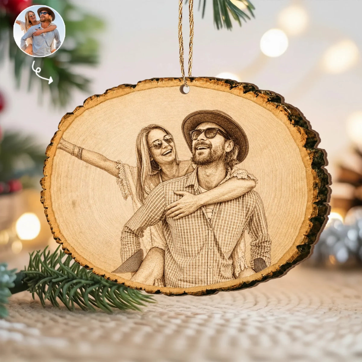 A Moment Carved In Time - Personalized Wooden Ornament, Anniversary Gift for Couple, Wedding Gift, Memorial Keepsake