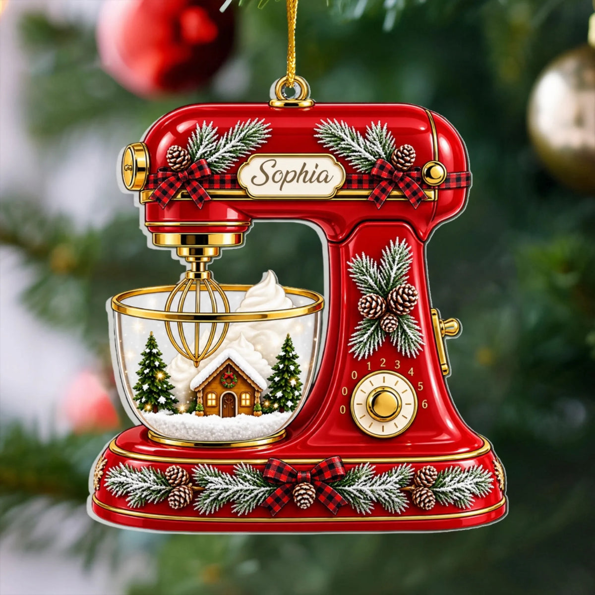 Vintage Red Farmhouse Mixer - Personalized Acrylic Ornament, Custom Kitchen Mixer Christmas Keepsake, Baking Gift For Bakers