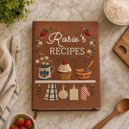 Recipes, Memories & Love – Personalized Leather Journal, Kitchen Gift For Her, Custom Name Recipe