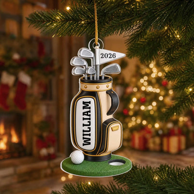 Teeing Up Christmas Cheer - Personalized Ornament, Custom Golf Bag Ornament with Name, Golfer Christmas Gift