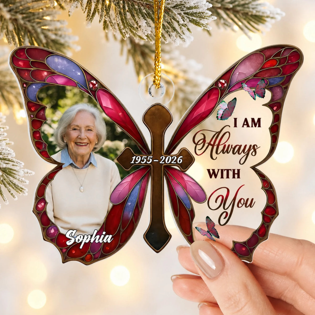 Always With You - Personalized Ornament, Custom Photo and Name Memorial Ornament, Sympathy Gift