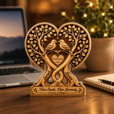 Two Souls One Journey - Personalized Acrylic Plaque, Custom Anniversary Gift, Wedding Decor