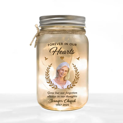 Gone But Not Forgotten - Personalized Mason Jar Light, Custom Photo & Name Sympathy Gift, In Loving Memory Jar Light