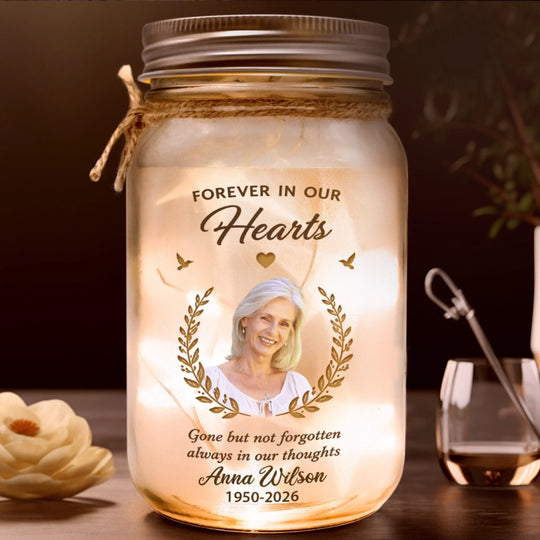Gone But Not Forgotten - Personalized Mason Jar Light, Custom Photo & Name Sympathy Gift, In Loving Memory Jar Light