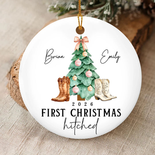 First Christmas Married Country Western -  Personalized Ceramic Ornament , Gift For Newlywed Gift Country, Western Ornament Country Wedding Keepsake