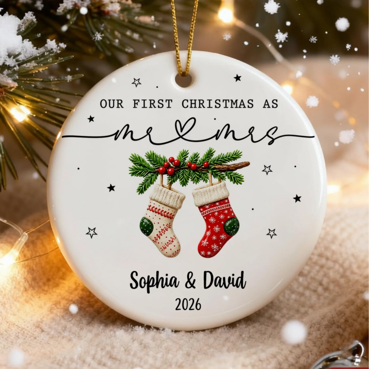 First Christmas As Mr Mrs - Personalized Ceramic Ornament, Our 1st Christmas Mr &amp; Mrs Keepsake Housewarming Gift For Couple
