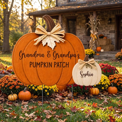 Grandpa Grandma's Pumpkin Patch - Personalized Yard Sign, Fall Decor For Grandparents With Custom Kid's Names