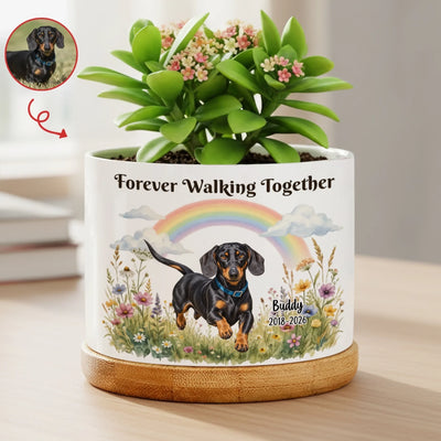 Forever Walking Together - Personalized Plant Pot, Memorial Gift For Loss Of Pet With Custom Water Color Portrait