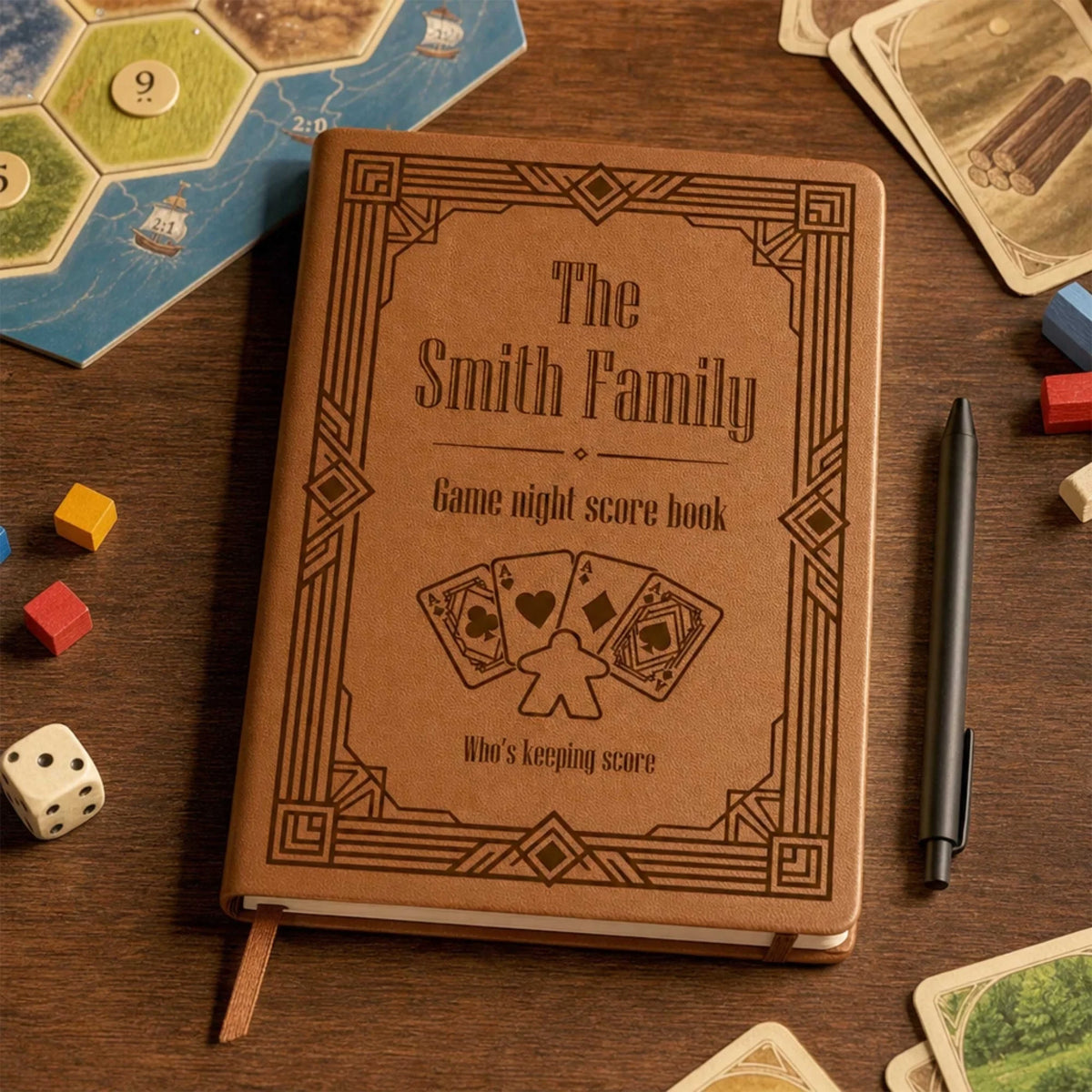 Game Night Score - Personalized Leather Journal, Game Night Score Book For Family, Couples, Grandparents, Board Game Lover