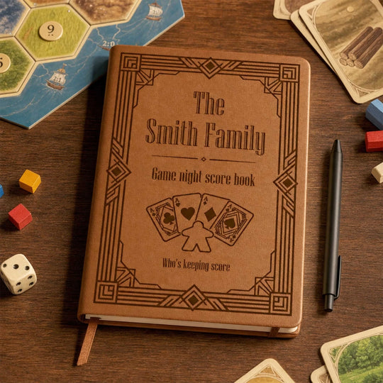 Game Night Score - Personalized Leather Journal, Game Night Score Book For Family, Couples, Grandparents, Board Game Lover