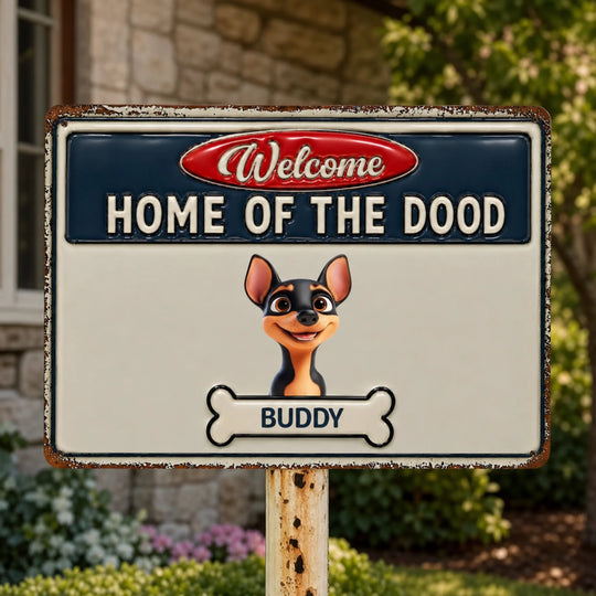 Welcome to Home of The Doods - Personalized Metal Sign, Gift For Dog Lover, Doodle Metal Sign
