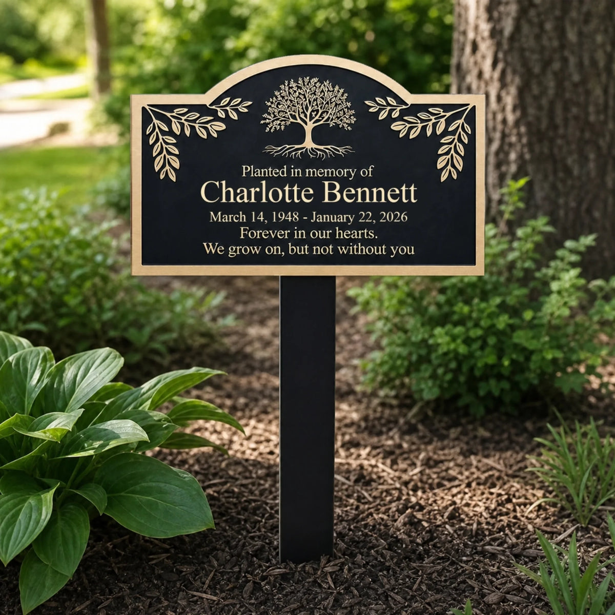 Growing in Our Memories - Personalized Plaque Stake, Custom Memorial Garden Sign, Tree of Life Memorial Plaque