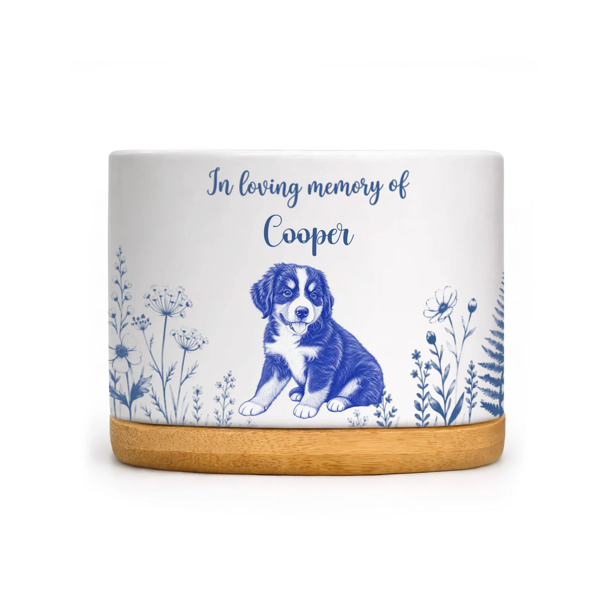 Always Miss My Friend - Personalized Plant Pot, Custom Name and Pet Photo Toile Blue Plant Pot, Memorial Gift
