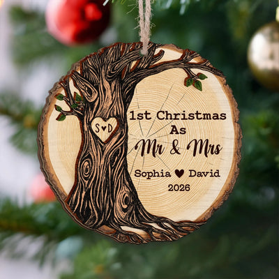 First Christmas As Mr & Mrs - Personalized Wooden Ornament, First Christmas Married Keepsake, Married First Christmas Wooden Ornament, Mr Mrs Ornament