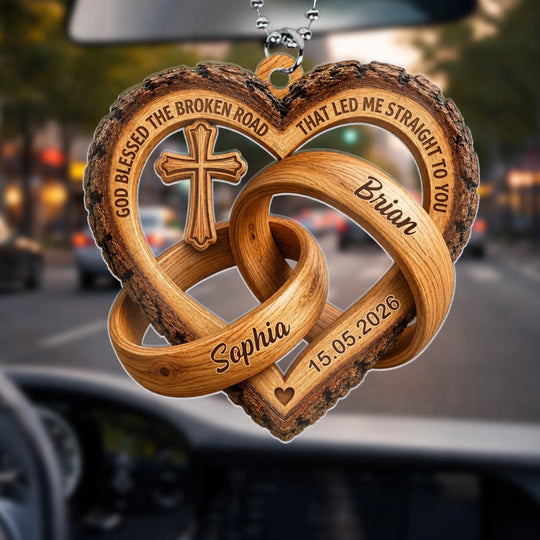 God Blessed The Broken Road That Led Me Straight To You - Personalized Acrylic Car Hanger, Couple Romantic Gift, Gift For Boyfriend, Girlfriend, Husband, Wife