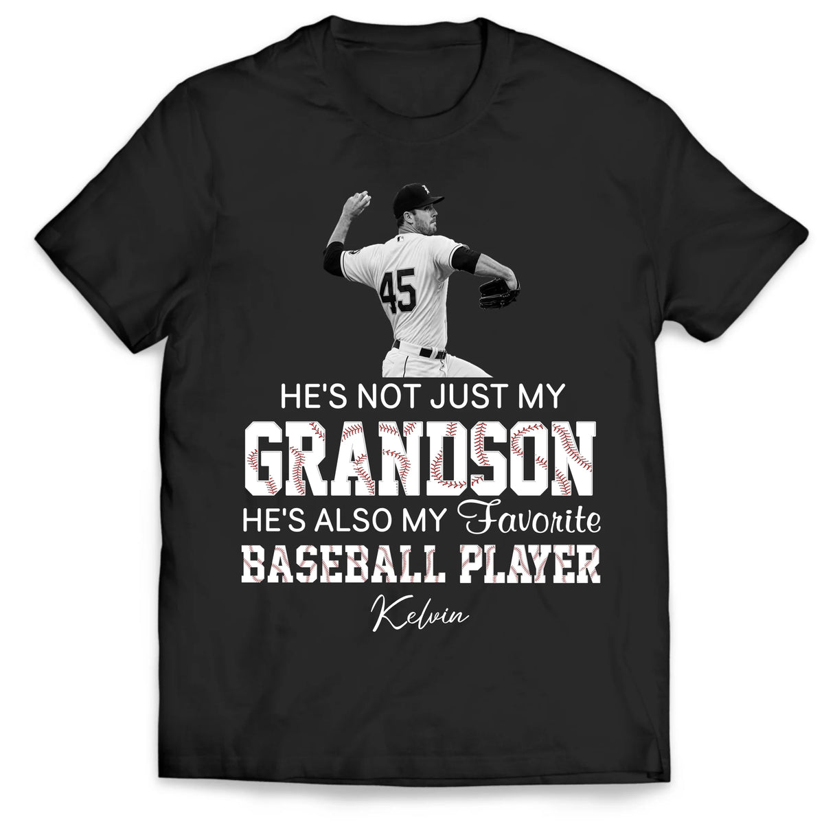 My Grandson Plays Baseball - Personalized T-Shirt, My Grandson Is My Favorite Player Grandma Shirt, Baseball Gift