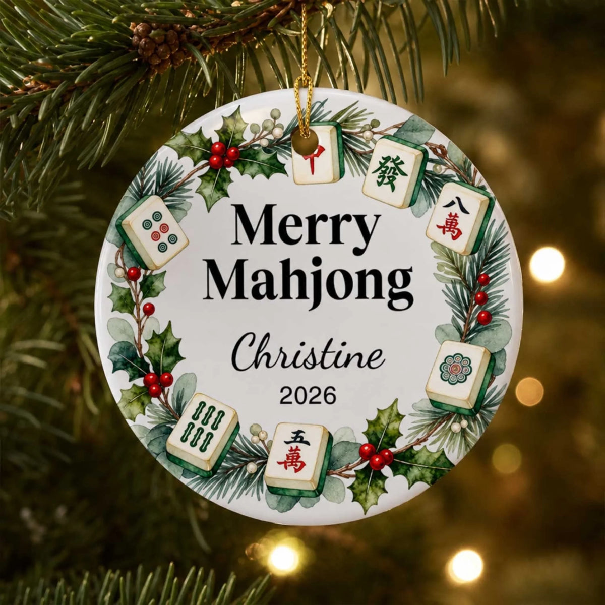 Merry Mahjong – Personalized Ceramic Ornament, Mahjong Christmas Ornament, Custom Mahjong Lover Gift, Mahjong Tree Decoration Holiday Keepsake