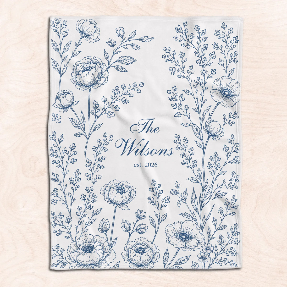 Vintage Floral Family - Personalized Blanket, Custom Family Name Flower Blanket, Gift for New Couple