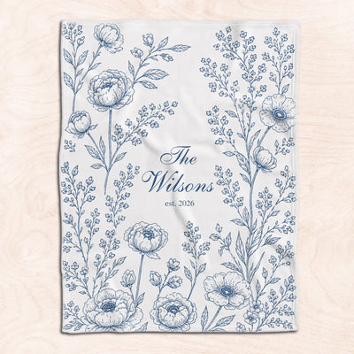 Vintage Floral Family - Personalized Blanket, Custom Family Name Flower Blanket, Gift for New Couple