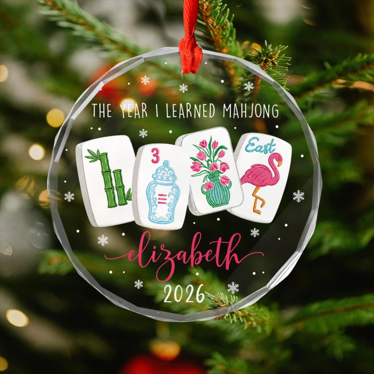 Merry Mahjong Christmas - Personalized Glass Ornament, Funny Mahjong Group Gift, Christmas Gift For Mahjong Club 2026