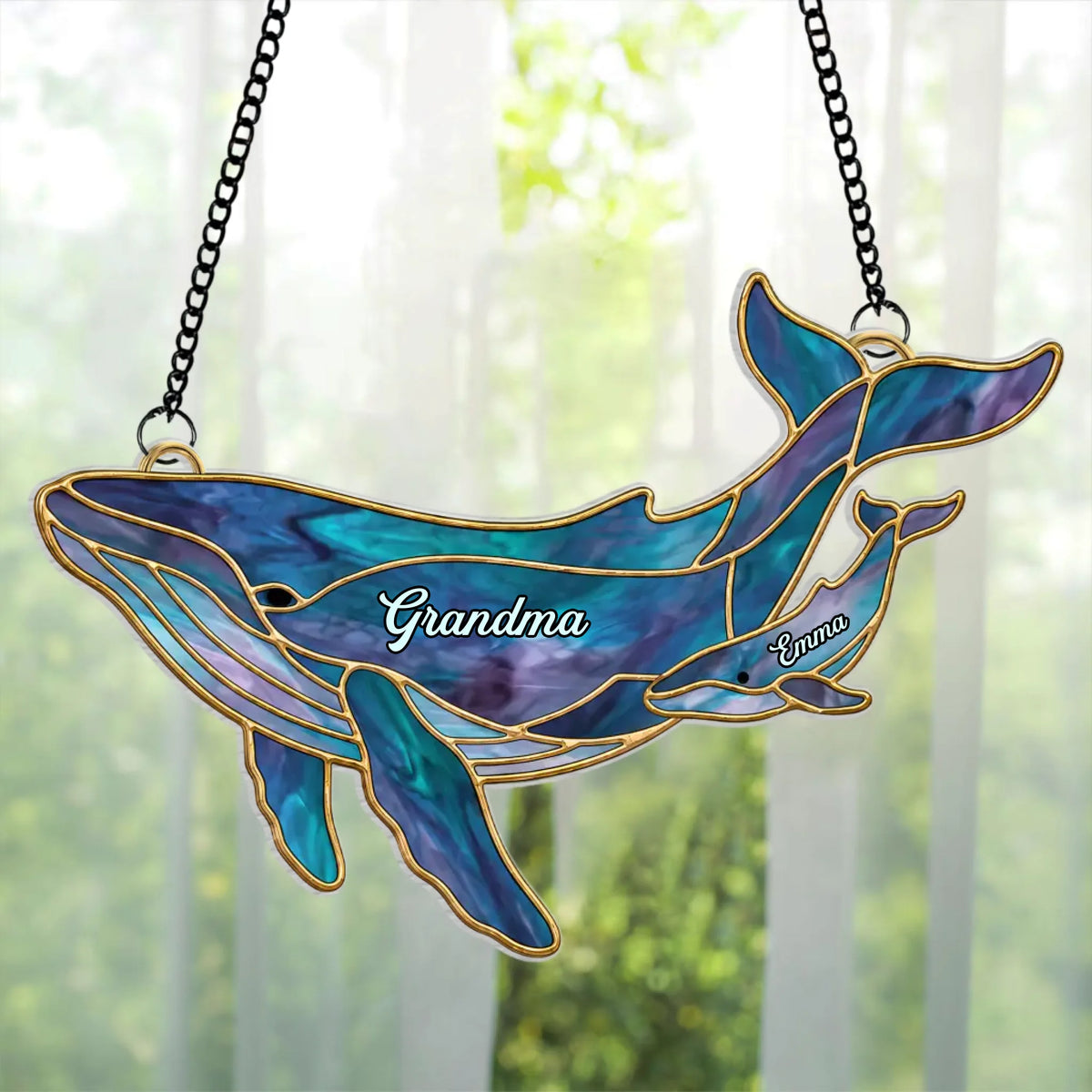 A Grandma’s Love Guides Us Through Every Wave - Personalized Acrylic Suncatcher, Custom Family Names on Whales, Coastal Window Decor, Grandparent Keepsake, Mother’s Day Gift