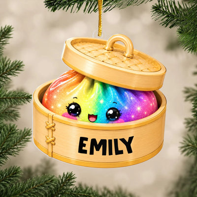 Kawaii Glitter Dumpling - Personalized Ornament, Acrylic Squishy Style Christmas Ornament, Custom Name Ornament