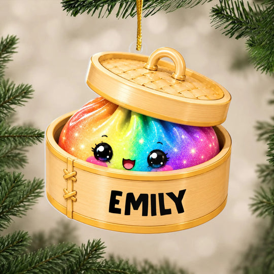 Kawaii Glitter Dumpling - Personalized Ornament, Acrylic Squishy Style Christmas Ornament, Custom Name Ornament