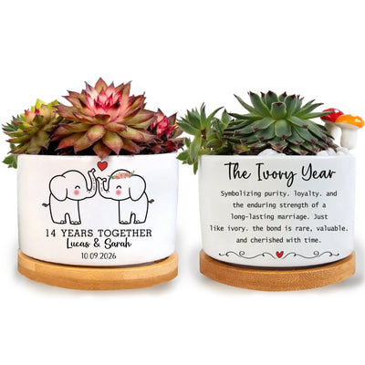 A Long-lasting Marriage - Personalized Plant Pot,  The Ivory Year Pot for Wife, 14th Wedding Anniversary Gift