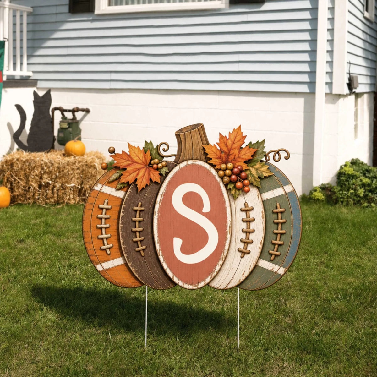 Pumpkin Cozy Season Begins Here – Personalized Yard Sign, Fall Pumpkin Home Decor Football