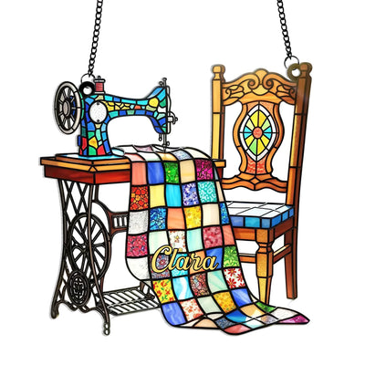 Dreamy Sewing Machine - Personalized Acrylic Suncatcher, Quilter Gift for Mom Grandma, Custom Name Sewing Lover Gift