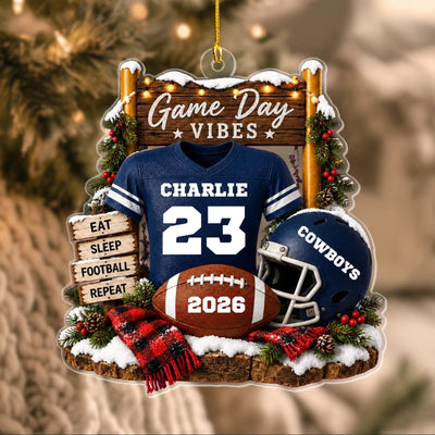 Football Player In Game Days - Personalized Ornament, Custom Name & Number Football Player Ornament, Football Player Holiday Keepsake