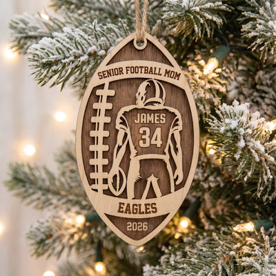 Senior Football Mom - Personalized 2 Layer Wooden Ornament, Gift For Football Family, Senior Football Mom Gift
