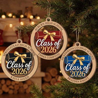 New Chapter Begins - Personalized Wooden Ornament, Graduation Gift, Books + Diploma Class Of 2026