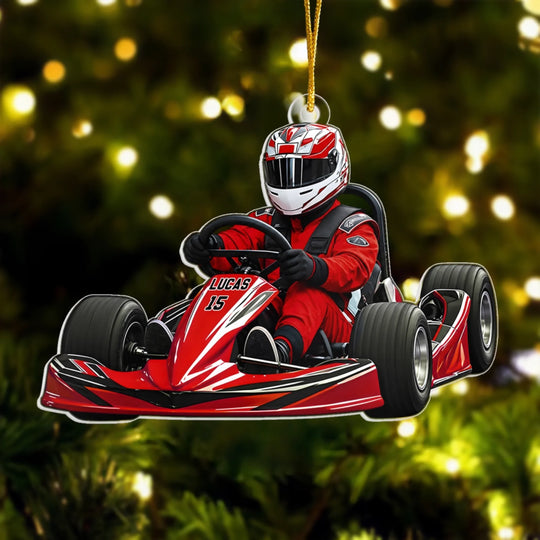 Go Kart Is My Happy Place - Personalized Acrylic Ornament, Custom Name & Number, Racing Fan Gift